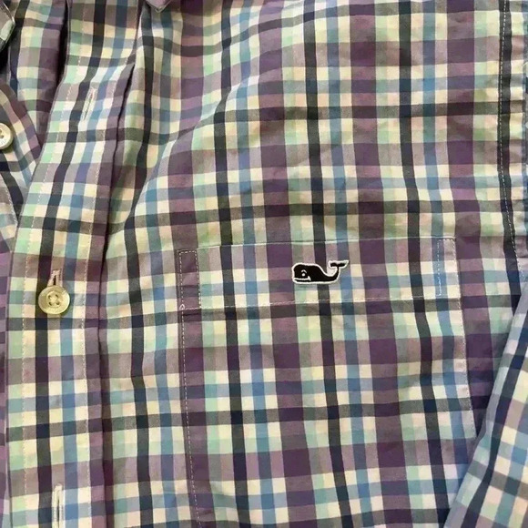 Vineyard Vines Shirt Mens Small Blue/Purple Plaid Slim Fit Whale L/S Button Down - Picture 3 of 4